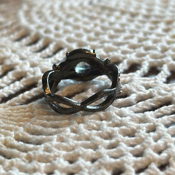 Mystic Rainbow Fire Topaz Flower Ring Purple Amethyst Black - Picture 5 of 6